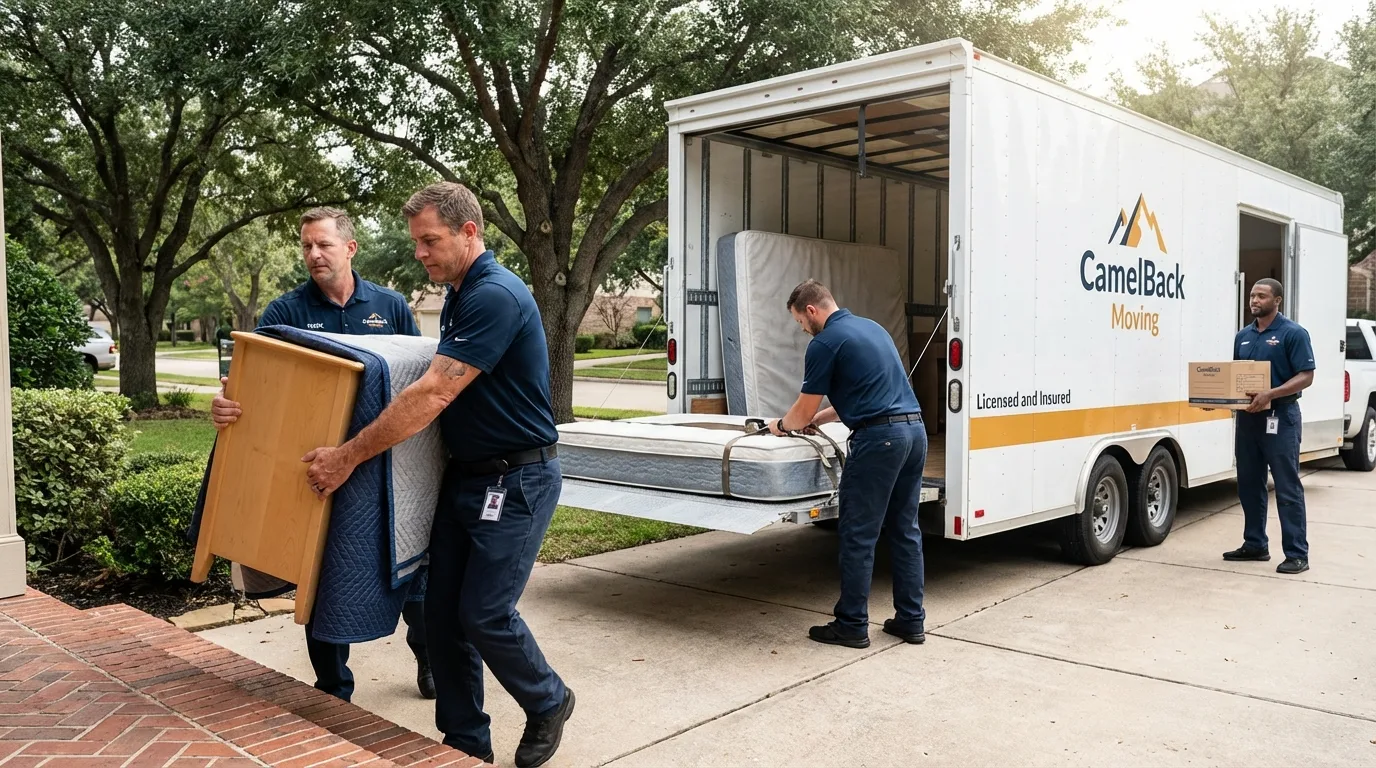 Crew loading residential truck for cross-state move from Tallassee, AL